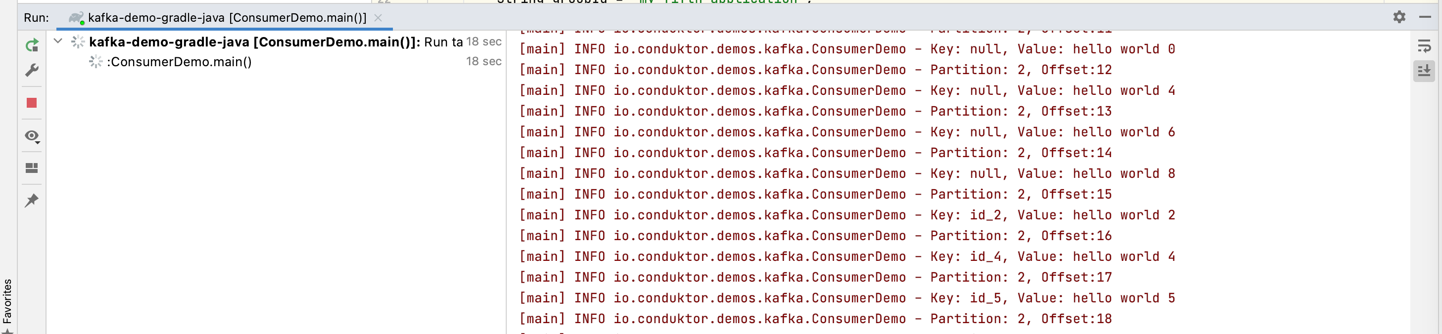 Screenshot showing all messages from the topic when the Kafka Consumer Java Application is restarted with a new Kafka Consumer Group ID