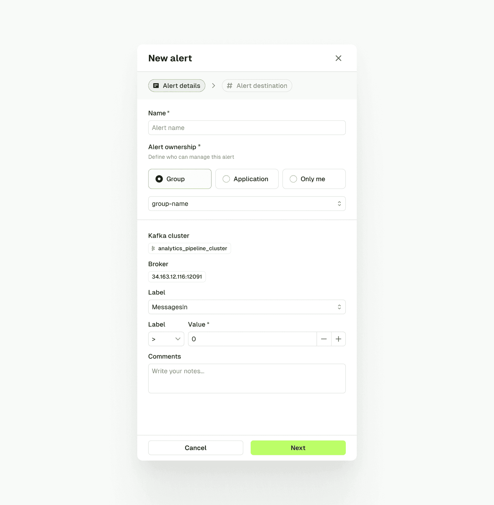Conduktor alert configuration: assigning ownership of an alert to a specific user, group or application