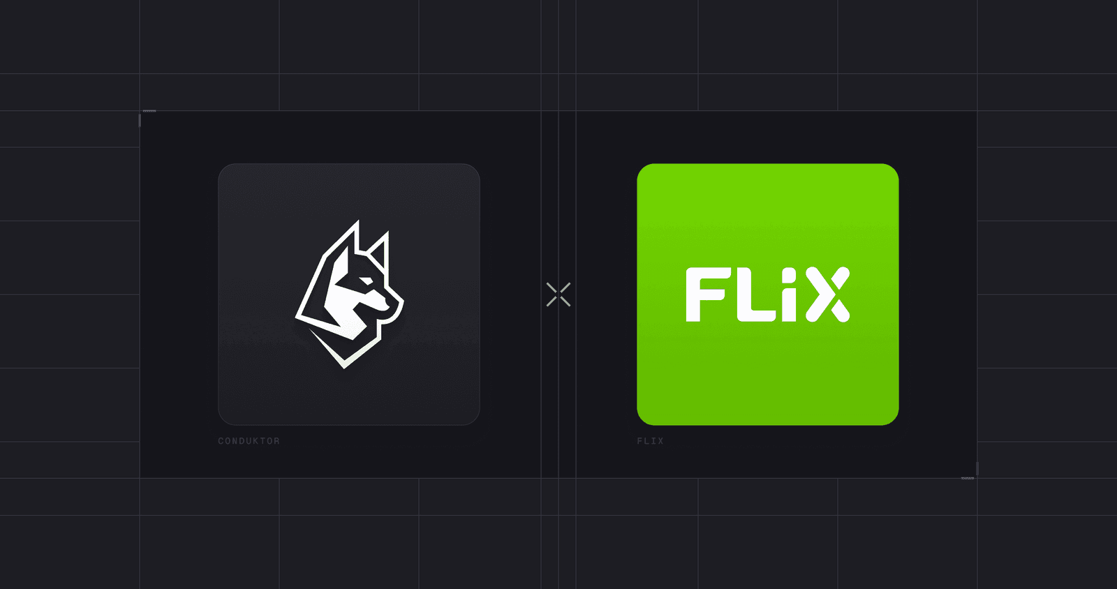 Conduktor wolf logo paired with FlixBus FLIX logo for the joint data-mesh webinar promo