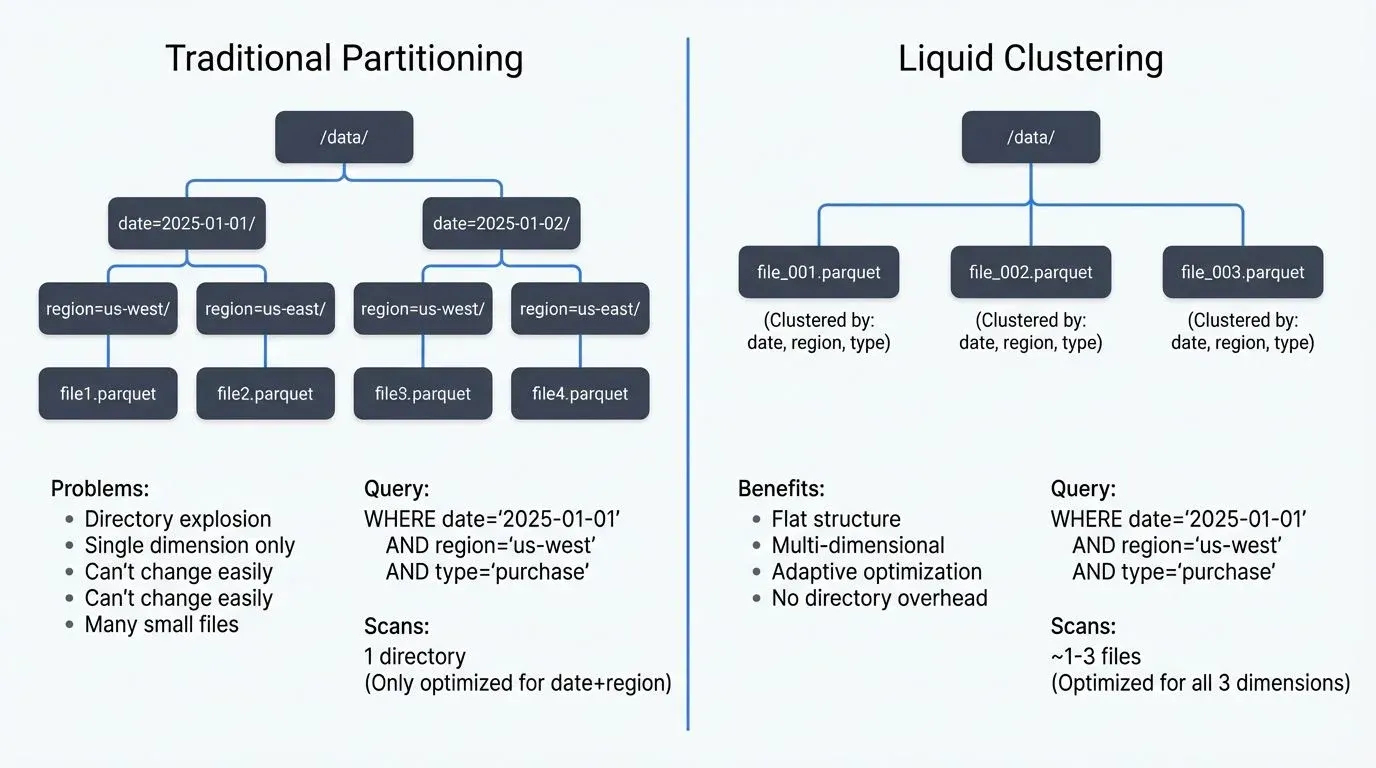 Traditional partitioning vs liquid clustering