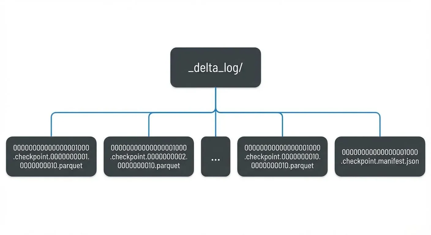 For very large tables, Delta Lake can create multi-part checkpoints split across multiple Parquet files, with a JSON manifest coordinating the parts