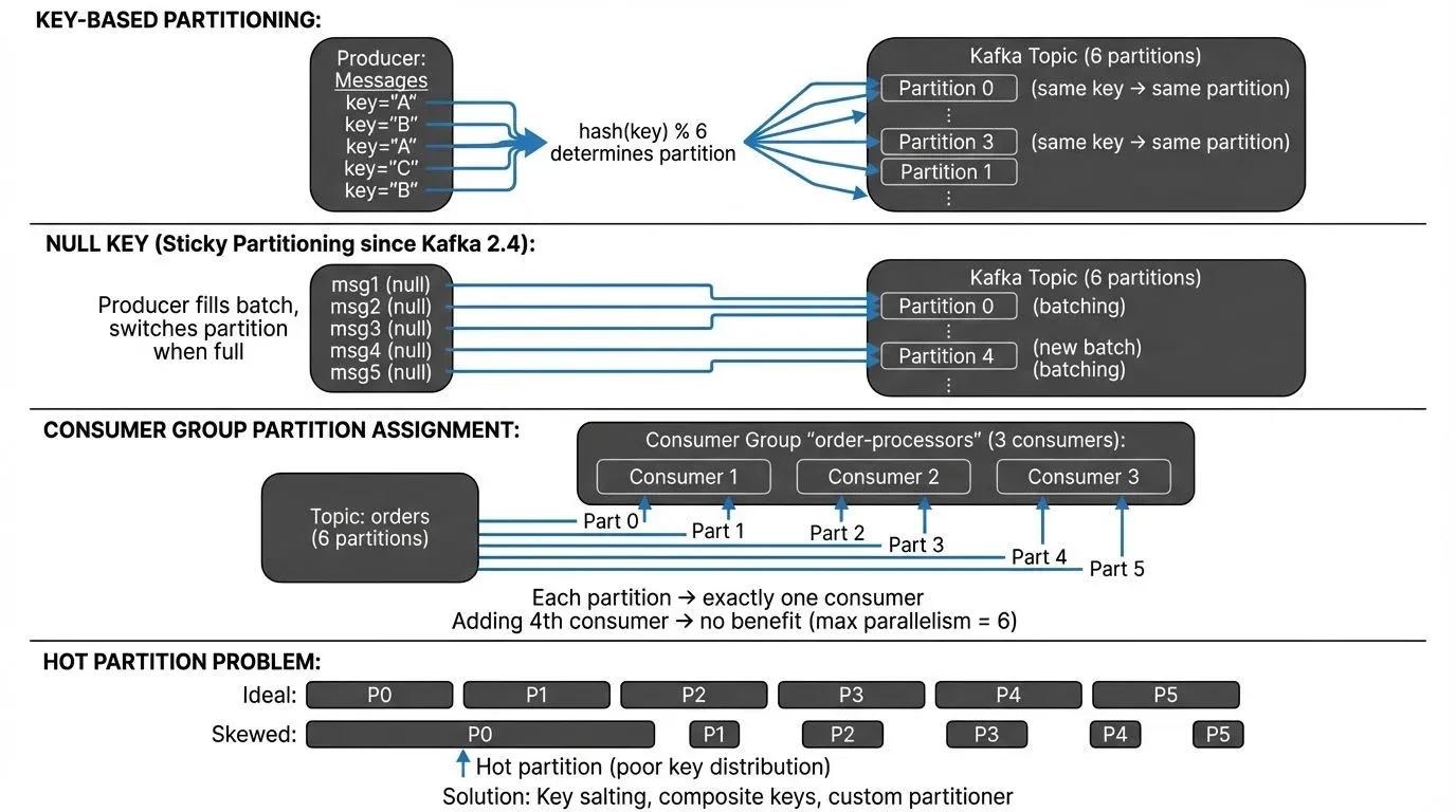 Kafka partitioning strategies and consumer group mapping