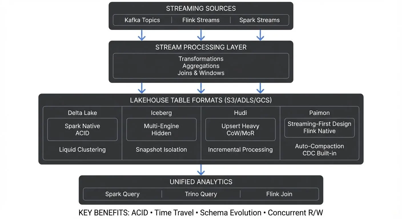 Streaming to lakehouse architecture with multiple table formats