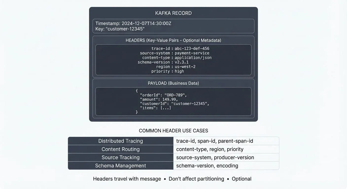 Kafka message structure with headers and payload