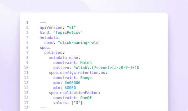 Topic management via IaC, topic policies, and topic catalog